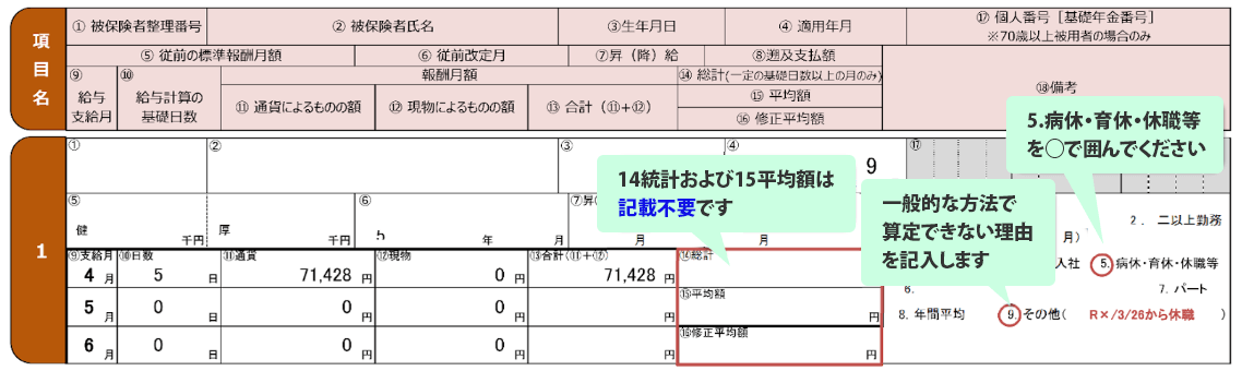 14統計および15平均額は記載不要です