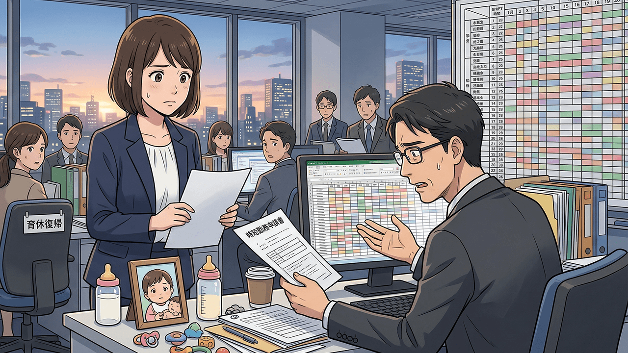 トラブルの発端：シフト制で働く従業員の育休復帰と時短希望